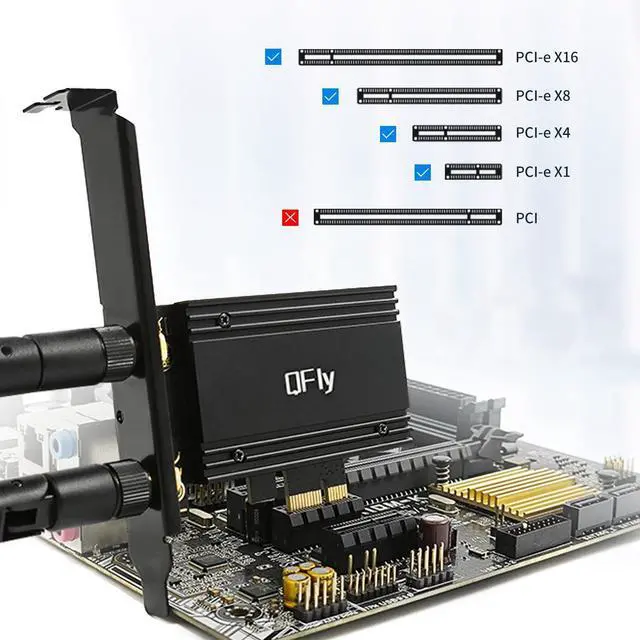 Alt view image 5 of 7 - QFly PCIe WiFi 6E Card, AX210 Network Card Adapter for PC Gaming, Bluetooth 5.3, Tri-Band (802.11ax) 5400Mbps 6GHz Wireless LAN Cards with MU-MIMO, OFDMA, Support Windows 10/11 (64-bit)