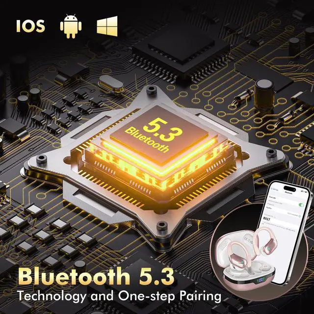 Alt view image 4 of 7 - HAOYUYAN Wireless Earbuds, Sports Bluetooth Headphones, 80Hrs Playtime Ear Buds with LED Power Display, Noise Canceling Headset, IPX7 Waterproof Earphones for Workout/RunningRose Gold