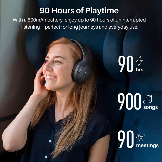 Alt view image 5 of 7 - HT3 Hybrid Noise Cancelling Wireless Headphones, 90H Over Ear Headset Hi Res Audio, AI Voice Assistant, Dual Device Connection, 32 Custom EQs, Built In 5 Mics, ANC, Foldable with Case