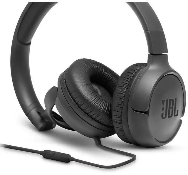 Alt view image 5 of 7 - JBL Tune 500 - Wired on-ear headphones, JBL Pure Bass Sound, 1-button remote/mic, Tangle-free flat cable, Lightweight and foldable design, Ask Siri or Google Now (Black)