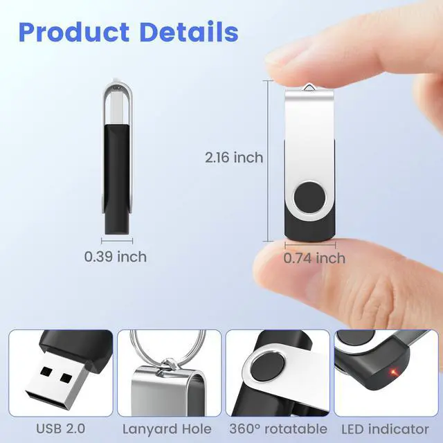 Alt view image 5 of 7 - SOEWIOU Flash Drives 1GB 20 Pack, USB 2.0 Thumb Drive Bulk with Lanyards Swivel Memory Stick U Disk 1GB Pendrive USB Pack (Black)