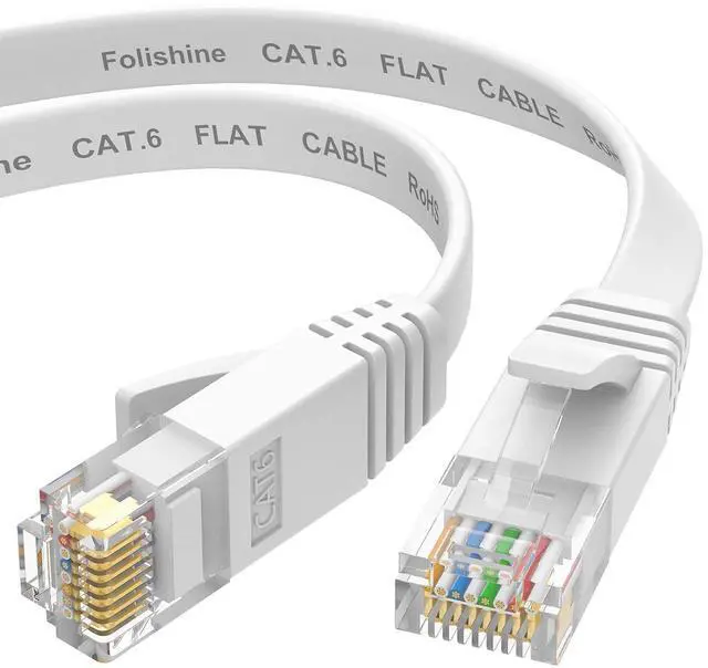 Main image of Folishine Cat 6e Ethernet Cable 10 ft, Flat Network Cable with Snagless Rj45 Connector for Ethernet Splitter, PS4, Xbox, High Soft LAN Cable More Flexible Than Cat5e/Cat5-White