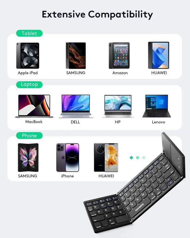 Alt view image 2 of 7 - Samsers Foldable Bluetooth Keyboard with Touchpad - Portable Wireless Keyboard with Holder, Rechargeable Full Size Ultra Slim Pocket Folding Keyboards for Android Windows iOS Tablet & Laptop - Black