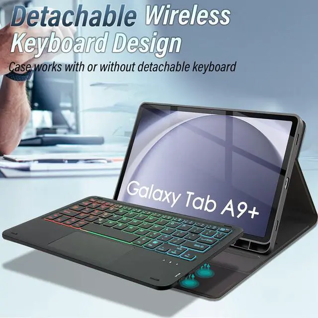 Alt view image 3 of 7 - DKAHOEE Backlit Touchpad Keyboard Case for Samsung Galaxy Tab A9 Plus 11 Inch 2023 Release (SM-X210/X216/X218), 3-Zone Backlit Wireless Keyboard with Slim Stand Cover Case for 11 Galaxy Tab A9+ 2023