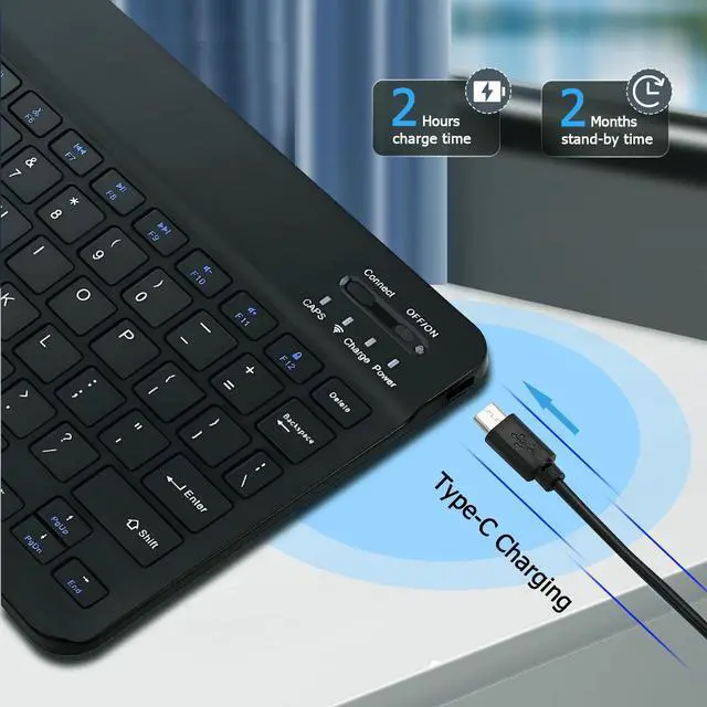 Alt view image 3 of 7 - KUNSI Bluetooth Keyboard for iPad, Rechargeable Slim Portable Wireless Keyboard for iPad Tablets, Compatible for All iOS/Windows/Android System Devices-Black