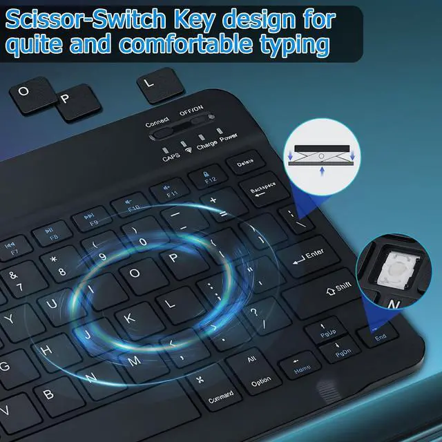 Alt view image 4 of 7 - KUNSI Bluetooth Keyboard for iPad, Rechargeable Slim Portable Wireless Keyboard for iPad Tablets, Compatible for All iOS/Windows/Android System Devices-Black