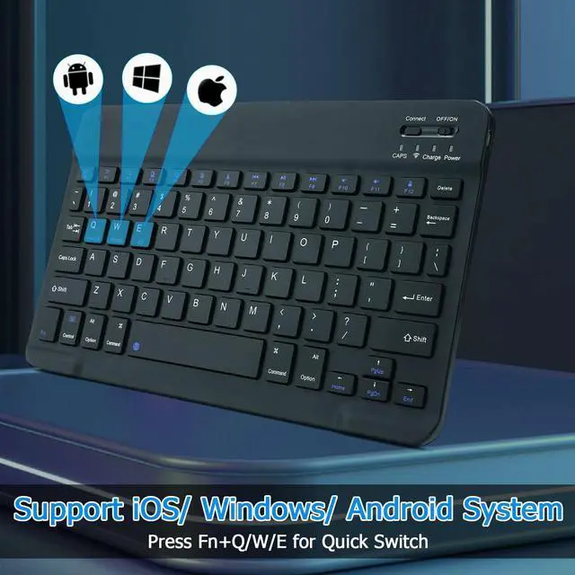 Alt view image 5 of 7 - KUNSI Bluetooth Keyboard for iPad, Rechargeable Slim Portable Wireless Keyboard for iPad Tablets, Compatible for All iOS/Windows/Android System Devices-Black