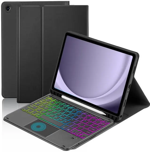 Main image of MePadKey Touchpad Keyboard Case for Samsung Galaxy Tab A11 Plus/A9 Plus 2025/2023 11 inch, 7-Color Backlight Type-C Charging Keyboard with Pencil Holder Cover Fit Tablet A11+/A9+ (Black)
