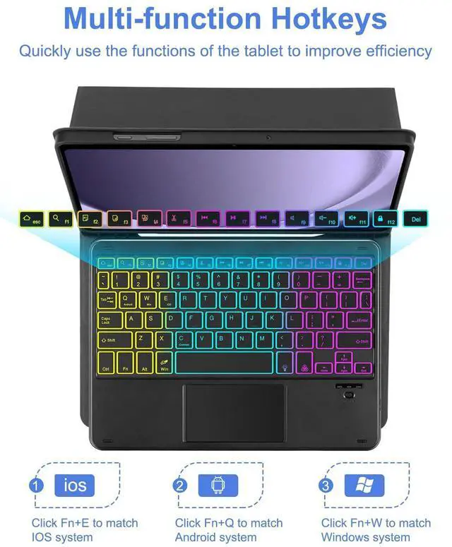 Alt view image 4 of 7 - MePadKey Touchpad Keyboard Case for Samsung Galaxy Tab A11 Plus/A9 Plus 2025/2023 11 inch, 7-Color Backlight Type-C Charging Keyboard with Pencil Holder Cover Fit Tablet A11+/A9+ (Black)