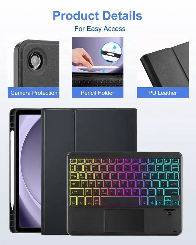 Alt view image 3 of 7 - MePadKey Touchpad Keyboard Case for Samsung Galaxy Tab A11 Plus/A9 Plus 2025/2023 11 inch, 7-Color Backlight Type-C Charging Keyboard with Pencil Holder Cover Fit Tablet A11+/A9+ (Black)