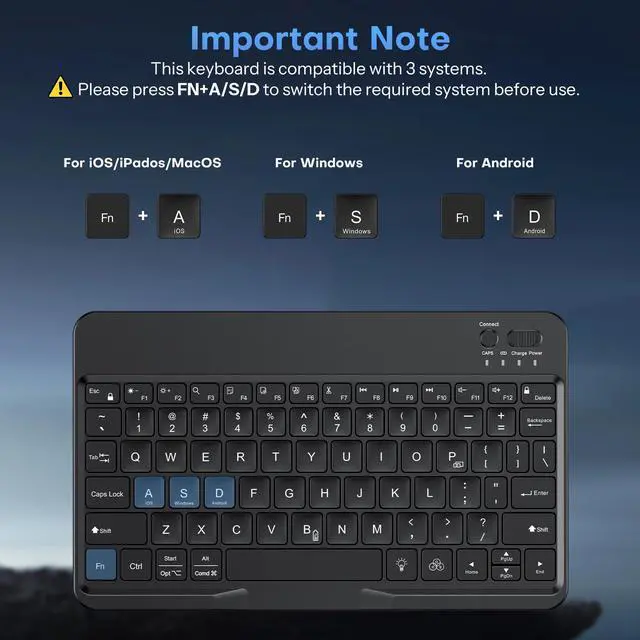 Alt view image 4 of 7 - OMOTON Bluetooth Keyboard for Tablet/Android/Windows/iOS, with 7 Colors Backlight Rechargeable Wireless Mini Keyboard for Galaxy Tab A9+ / S9 FE / S10 / S11 / A11 Series etc, Black