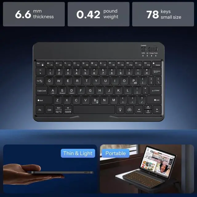 Alt view image 7 of 7 - OMOTON Bluetooth Keyboard for Tablet/Android/Windows/iOS, with 7 Colors Backlight Rechargeable Wireless Mini Keyboard for Galaxy Tab A9+ / S9 FE / S10 / S11 / A11 Series etc, Black