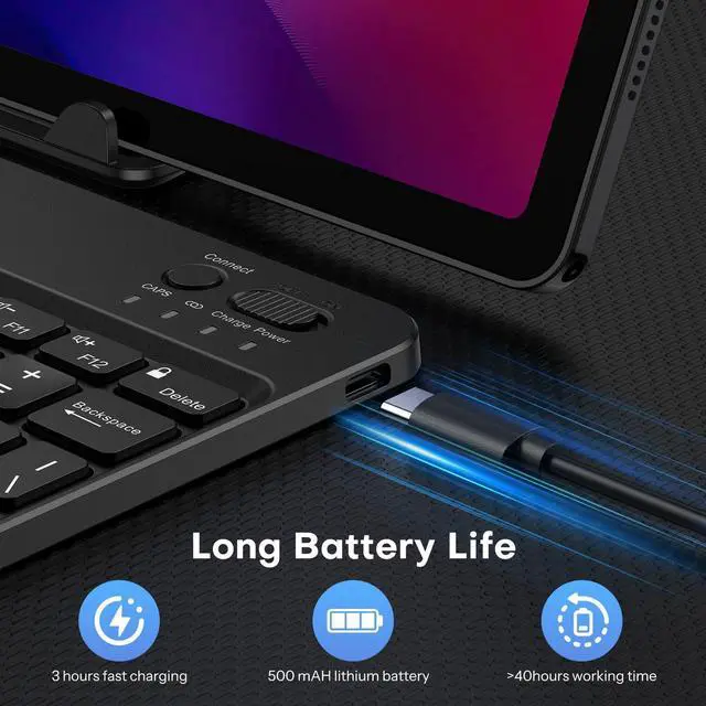 Alt view image 6 of 7 - OMOTON Bluetooth Keyboard for Tablet/Android/Windows/iOS, with 7 Colors Backlight Rechargeable Wireless Mini Keyboard for Galaxy Tab A9+ / S9 FE / S10 / S11 / A11 Series etc, Black