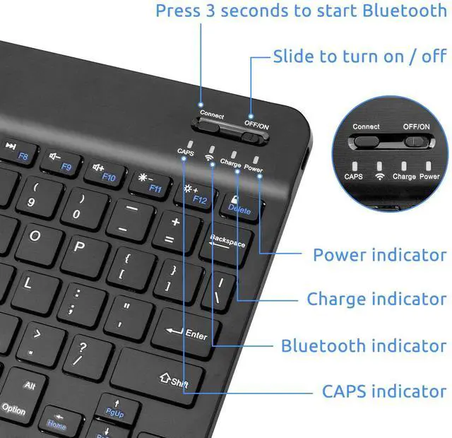 Alt view image 2 of 6 - EDIVIA Wireless Keyboard for Tab S7/S8/S9/S10,Universal Slim Portable Bluetooth Keyboard Compatible with Tab S7/S8/S9/S10 with Built in Rechargeable Battery,Black