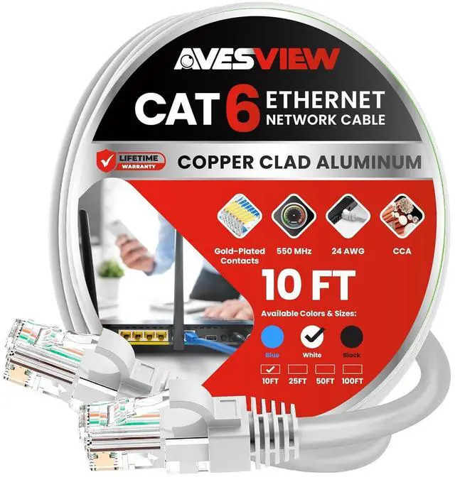 Alt view image 2 of 7 - AvesView CAT 6 Ethernet Cable 10FT (10 Pack), Indoor High-Speed 10Gbps Snagless CAT6 10FT Ethernet Cable for Internet, Router, Computer, PlayStation, Xbox, POE Camera, Printer (White, 10FT)