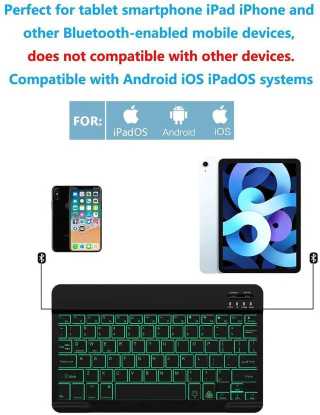 Alt view image 2 of 7 - Backlit Bluetooth Keyboard Small Portable Wireless Keyboard Rechargeable Illuminated for Android Samsung Tablet Cell Phone Smartphone iPad A16 11th 10th Generation iPad Pro Air Mini iPhone (Black)
