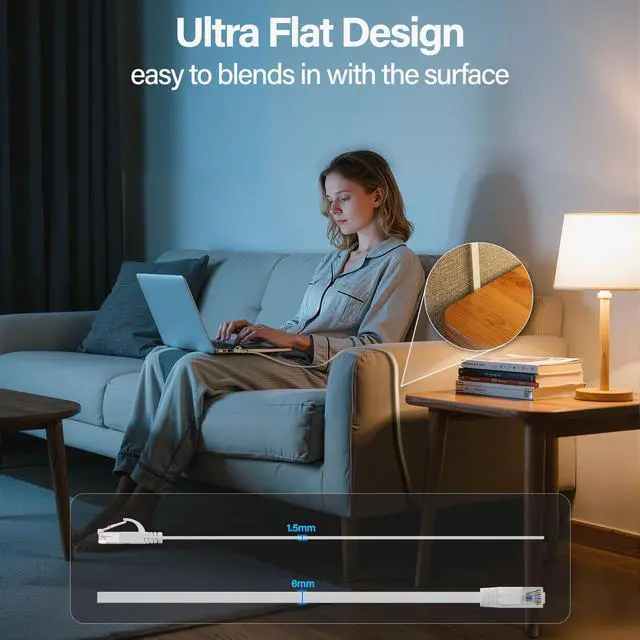 Alt view image 3 of 6 - Mnlnbuao Cat 6 Flat Ethernet Cable 10 FT(5Pack), UTP 10Gbps High-Speed Cat6 Ethernet Cable, Pure Copper Cat 6 Cable, Ethernet Patch Cable for Home or Office Network Wiring, White