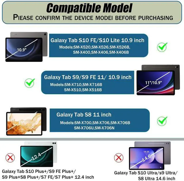 Alt view image 2 of 7 - Keyboard Case for Samsung Galaxy Tab S10 Lite / S10 FE / S9 FE / S9 10.9-11 inch - Mouse and Detachable Keyboard, Slim Protective Case (Black)