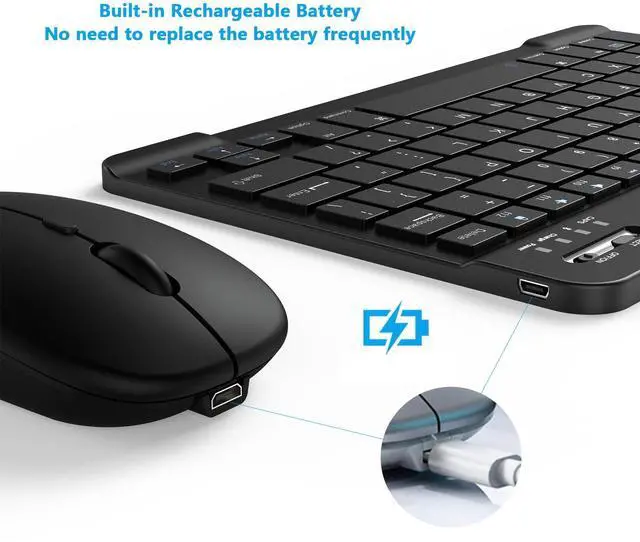 Alt view image 3 of 7 - Ultra-Slim Small Bluetooth Keyboard and Mouse Combo Portable Rechargeable Wireless Keyboard for Android Tablet Cell Phone Samsung Smartphone iPhone iPad mini Pro Air 10.2 10.9 11 12.9 13 inch (Black)