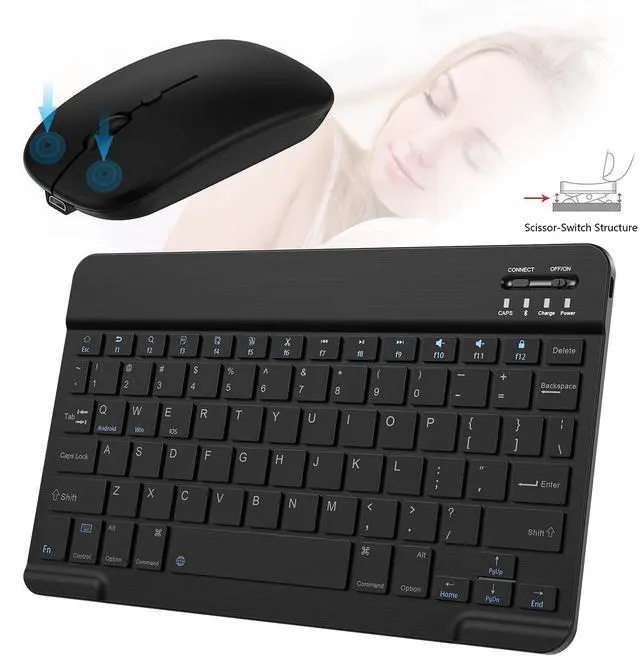 Alt view image 5 of 7 - Ultra-Slim Small Bluetooth Keyboard and Mouse Combo Portable Rechargeable Wireless Keyboard for Android Tablet Cell Phone Samsung Smartphone iPhone iPad mini Pro Air 10.2 10.9 11 12.9 13 inch (Black)