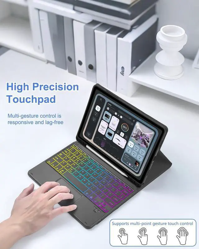 Alt view image 5 of 7 - MePadKey Touchpad Keyboard Case for Samsung Galaxy Tab A11 Plus/A9 Plus 2025/2023 11 inch, 7-Color Backlight Type-C Charging Keyboard with Pencil Holder Cover Fit Tablet A11+/A9+ (Black)