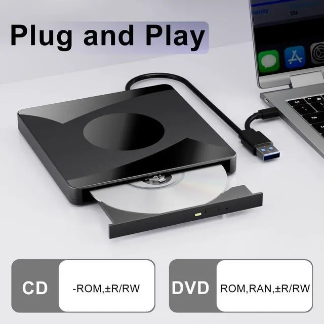 Alt view image 2 of 7 - Taopjwr External CD DVD Drive for Laptop, USB 3.0 Type-C DVD Drive Portable CD Burner Reader Writer for Desktop Laptop PC Windows 11/10/8/7 Linux Mac OS