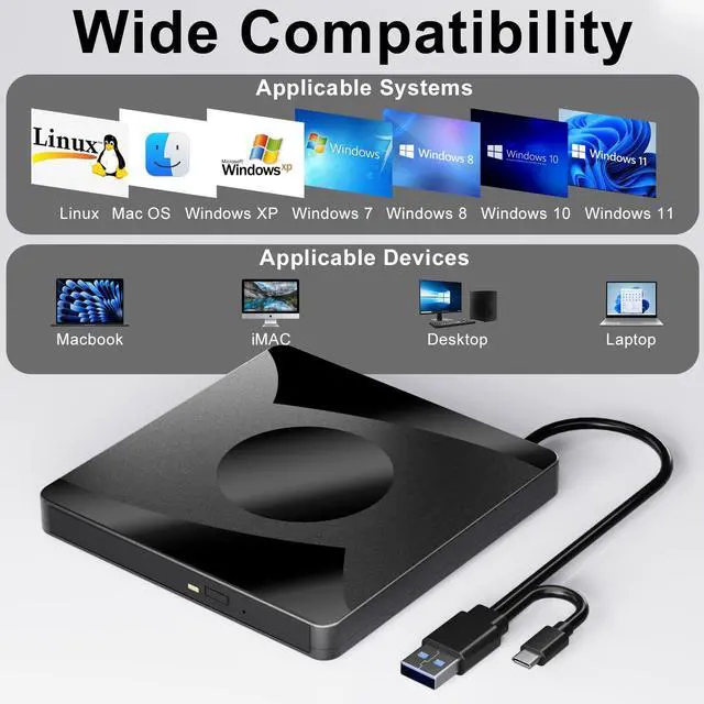 Alt view image 6 of 7 - Taopjwr External CD DVD Drive for Laptop, USB 3.0 Type-C DVD Drive Portable CD Burner Reader Writer for Desktop Laptop PC Windows 11/10/8/7 Linux Mac OS