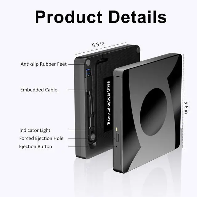 Alt view image 7 of 7 - Taopjwr External CD DVD Drive for Laptop, USB 3.0 Type-C DVD Drive Portable CD Burner Reader Writer for Desktop Laptop PC Windows 11/10/8/7 Linux Mac OS