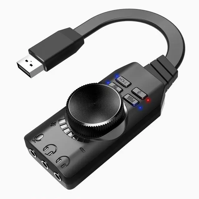 Main image of External USB Sound Card Virtual 7.1 Surround Sound USB 2.0 Sound Card Adapter for PC with Volume Control, USB to 3.5mm Jack Audio Adapter Cable Plug and Play
