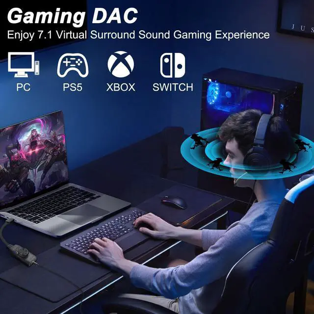 Alt view image 5 of 7 - External USB Sound Card Virtual 7.1 Surround Sound USB 2.0 Sound Card Adapter for PC with Volume Control, USB to 3.5mm Jack Audio Adapter Cable Plug and Play