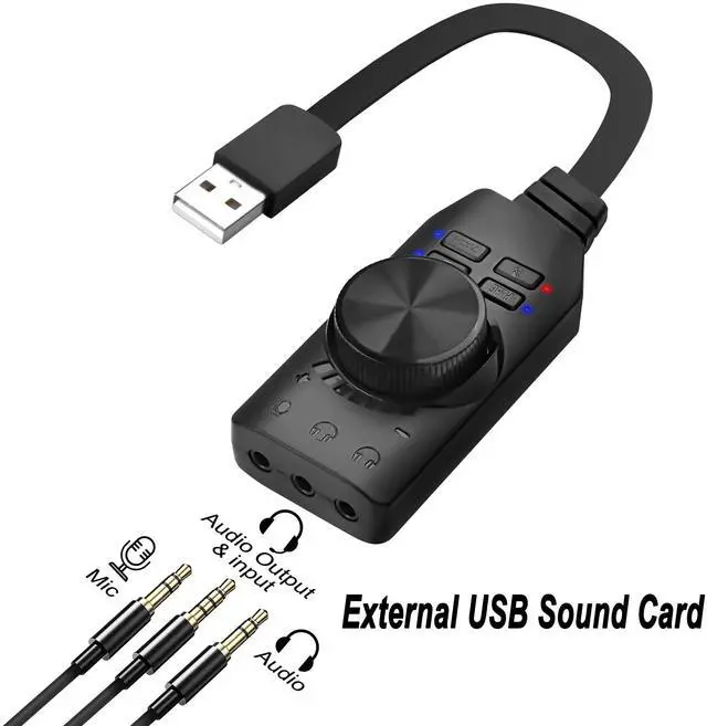 Alt view image 6 of 7 - External USB Sound Card Virtual 7.1 Surround Sound USB 2.0 Sound Card Adapter for PC with Volume Control, USB to 3.5mm Jack Audio Adapter Cable Plug and Play