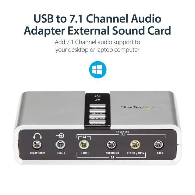 Alt view image 5 of 7 - 7.1 USB Sound Card - External Sound Card for Laptop with SPDIF Digital Audio - Sound Card for PC - Silver (ICUSBAUDIO7D)