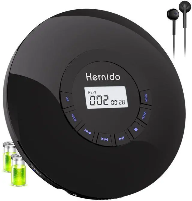Main image of Portable CD Player with Headphone, Hernido Rechargeable CD Player for car, Compact CD Walkman with 5 EQ Sounds, AUX Output, Anti-Skip, CD Player for Home & Travel Discman Kpop Player