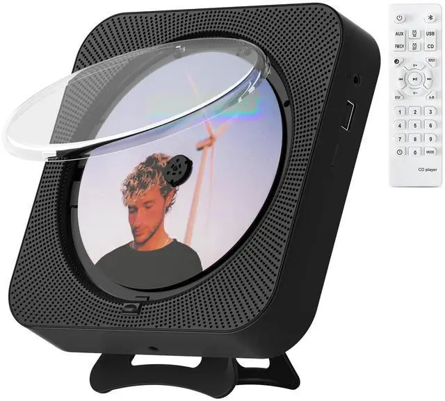 Main image of CD Player Portable Bluetooth Desktop CD Player for Home, Mini Cute CD Players for Kids, Built-in Dual Speakers and LED Display with Remote Control, Supports CD/FM Radio/USB/AUX/Timer/Repeat (Black)