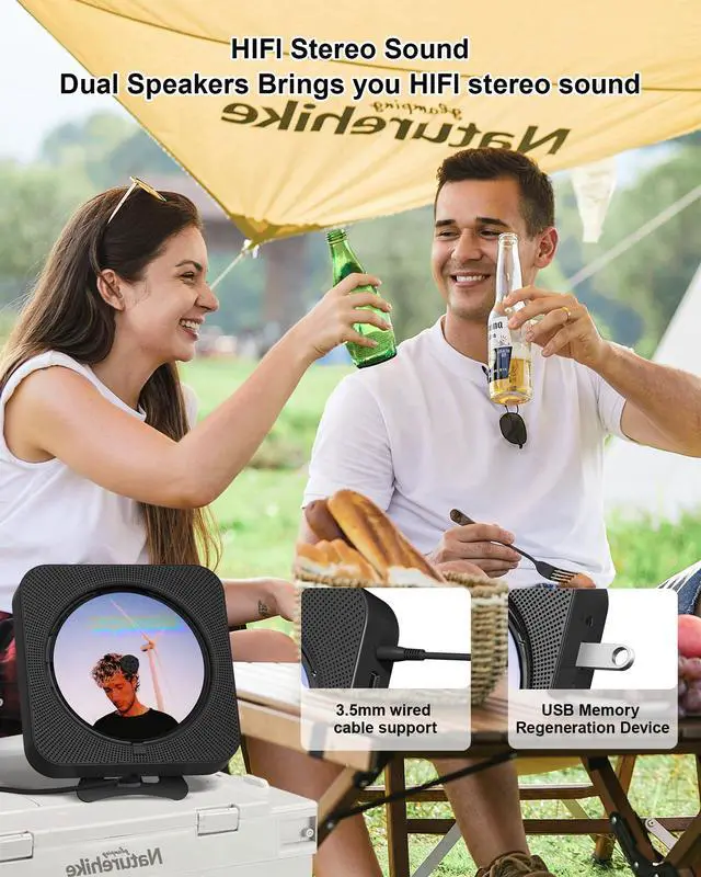 Alt view image 3 of 7 - CD Player Portable Bluetooth Desktop CD Player for Home, Mini Cute CD Players for Kids, Built-in Dual Speakers and LED Display with Remote Control, Supports CD/FM Radio/USB/AUX/Timer/Repeat (Black)