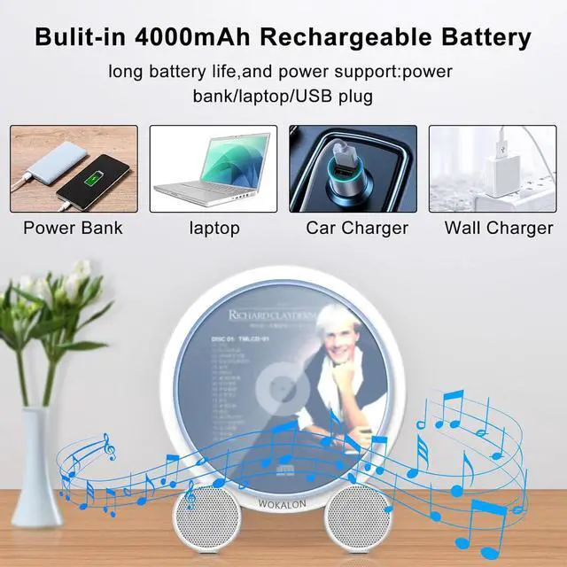 Alt view image 2 of 7 - WOKALON Desktop Vertical CD Player Portable with Bluetooth for Home with LCD Screen Display Built in HiFi Speakers Support Timed Music ON/Off FM USB SD