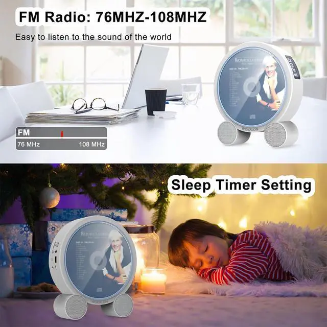 Alt view image 3 of 7 - WOKALON Desktop Vertical CD Player Portable with Bluetooth for Home with LCD Screen Display Built in HiFi Speakers Support Timed Music ON/Off FM USB SD