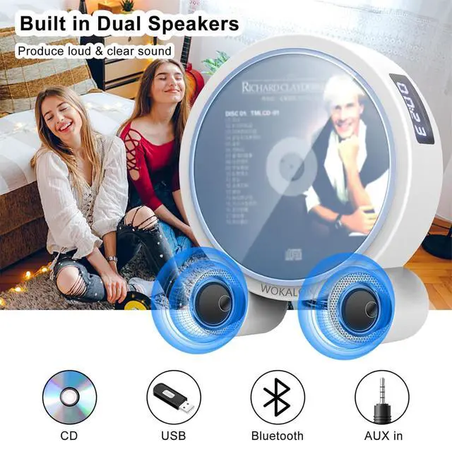Alt view image 4 of 7 - WOKALON Desktop Vertical CD Player Portable with Bluetooth for Home with LCD Screen Display Built in HiFi Speakers Support Timed Music ON/Off FM USB SD