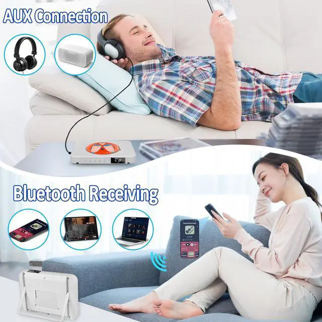 Alt view image 2 of 6 - TODANGAI Bluetooth CD Player with Speakers - Wall Mounted Home CD Player, Portable CD Player for Car/Kids with FM Radio/USB/AUX/Includes Adapter/Remote Control/LCD Display/Dust Cover