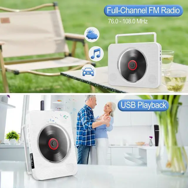 Alt view image 3 of 6 - TODANGAI Bluetooth CD Player with Speakers - Wall Mounted Home CD Player, Portable CD Player for Car/Kids with FM Radio/USB/AUX/Includes Adapter/Remote Control/LCD Display/Dust Cover