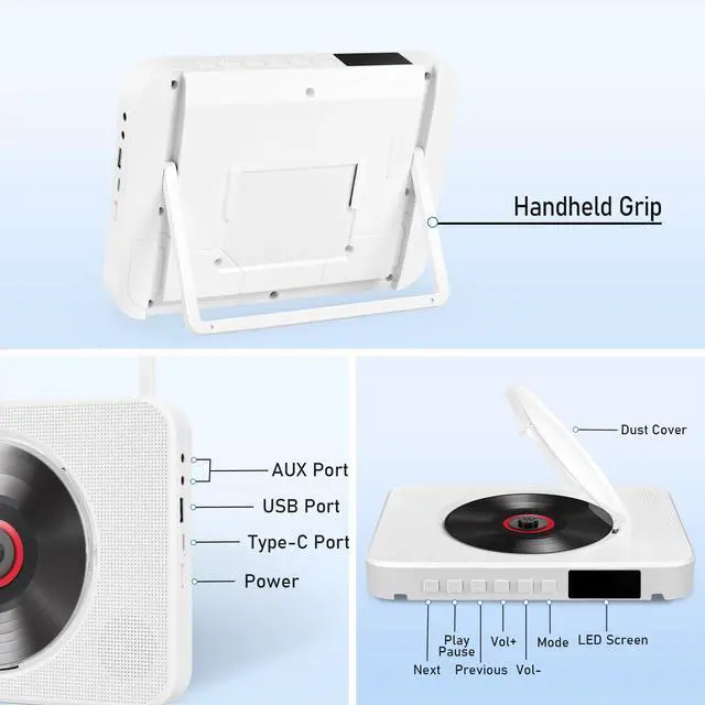 Alt view image 5 of 6 - TODANGAI Bluetooth CD Player with Speakers - Wall Mounted Home CD Player, Portable CD Player for Car/Kids with FM Radio/USB/AUX/Includes Adapter/Remote Control/LCD Display/Dust Cover