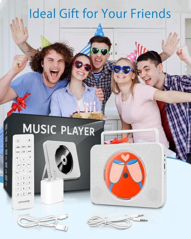 Alt view image 6 of 6 - TODANGAI Bluetooth CD Player with Speakers - Wall Mounted Home CD Player, Portable CD Player for Car/Kids with FM Radio/USB/AUX/Includes Adapter/Remote Control/LCD Display/Dust Cover