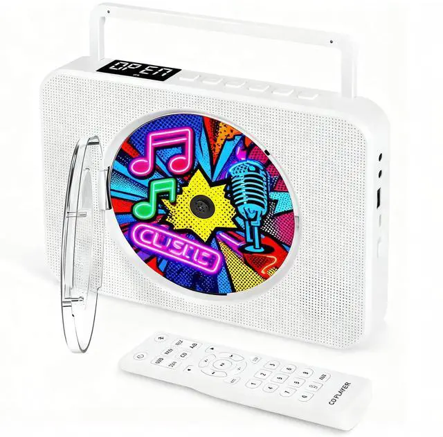 Main image of TODANGAI Bluetooth CD Player with Speakers - Wall Mounted Home CD Player, Portable CD Player for Car/Kids with FM Radio/USB/AUX/Includes Adapter/Remote Control/LCD Display/Dust Cover