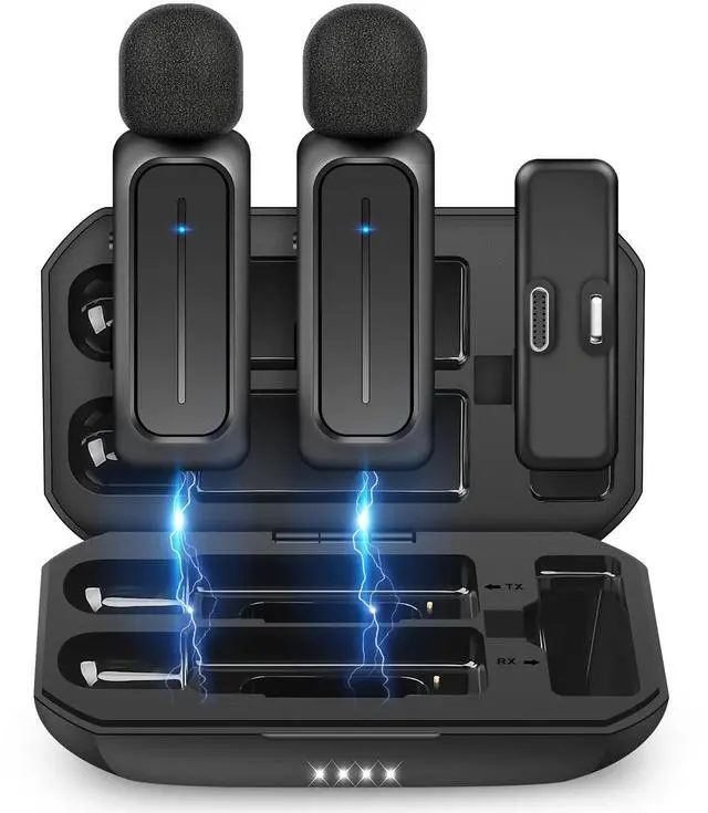 Main image of Ecomxia 2 Pcs Wireless Lavalier Microphone for iPhone iPad Android with Charging Case 7H Clip on Lapel Microphone Wireless for Video Recording Vlogging, YouTube, Interview, 3 Mode Denoise, 70ft