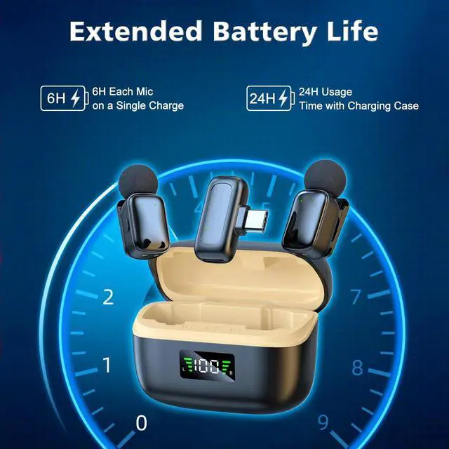 Alt view image 3 of 7 - skydimo Wireless Lavalier Microphone for iPhone Android with USB C Plug, Noise Reduction, 24H Battery Life with Charging Case, Lapel Microphone for TikTok, YouTube, Video Recording, Streaming Podcast