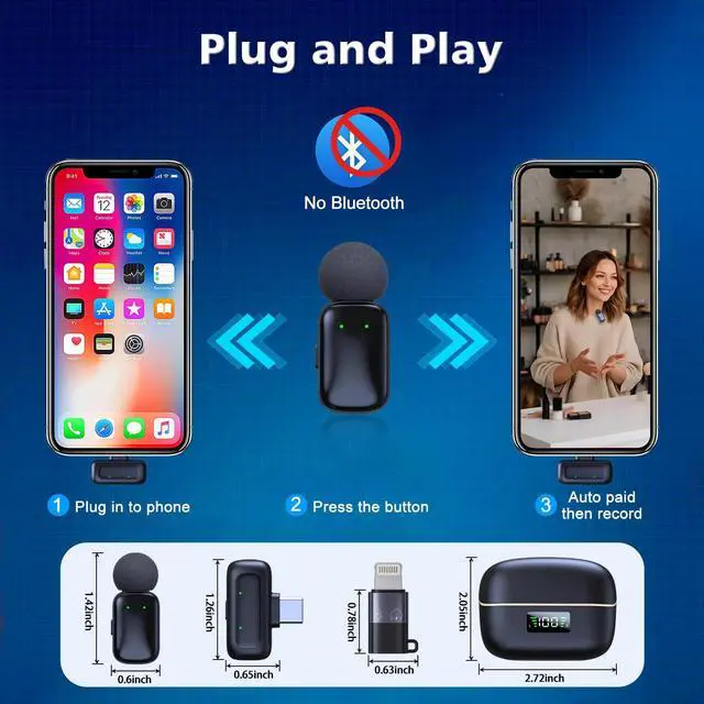 Alt view image 5 of 7 - skydimo Wireless Lavalier Microphone for iPhone Android with USB C Plug, Noise Reduction, 24H Battery Life with Charging Case, Lapel Microphone for TikTok, YouTube, Video Recording, Streaming Podcast