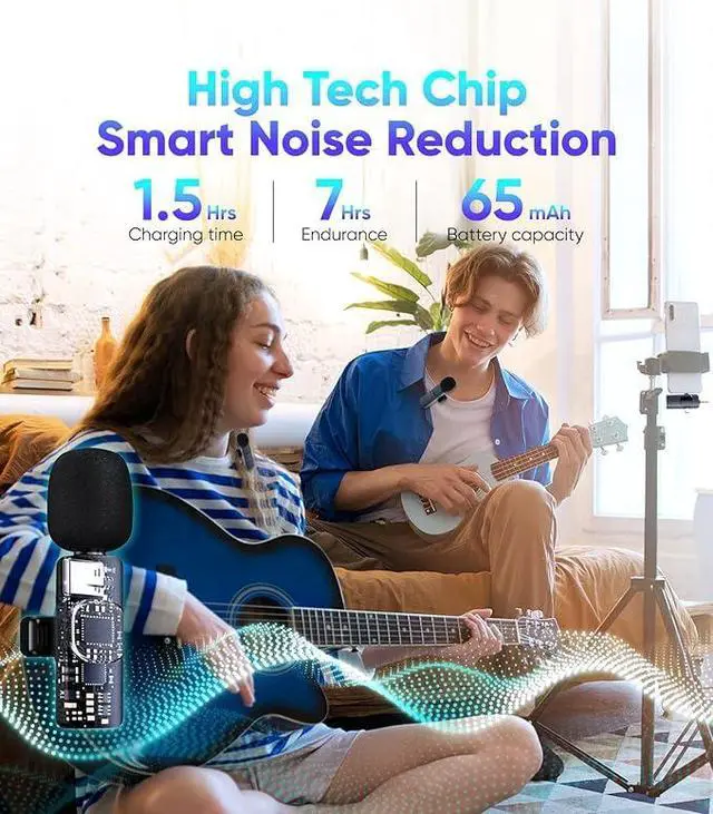 Alt view image 2 of 6 - K15 3 in 1 Wireless Lavalier Microphone for iPhone Android Camera USB-C, Noise Canceling Wireless Mini Microphone for YouTube,TikTok,Video Recording,Interviews,Game Live Streaming,Vlog