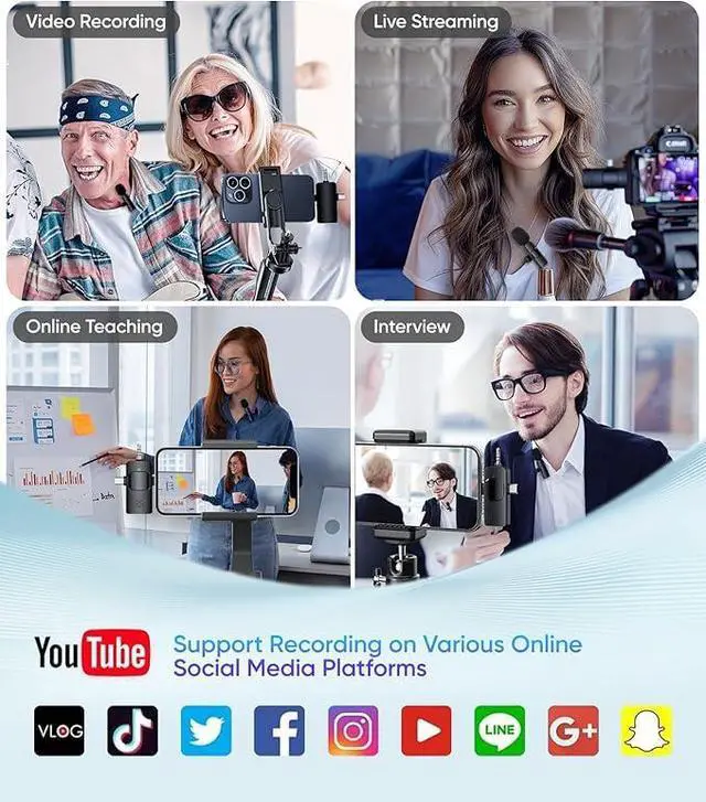 Alt view image 5 of 6 - K15 3 in 1 Wireless Lavalier Microphone for iPhone Android Camera USB-C, Noise Canceling Wireless Mini Microphone for YouTube,TikTok,Video Recording,Interviews,Game Live Streaming,Vlog