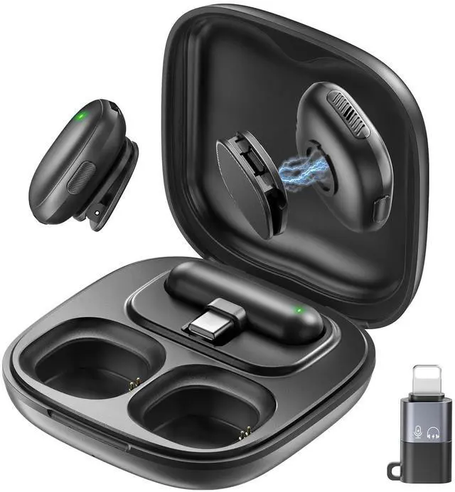 Main image of Mini Wireless Lavalier Microphone for iPhone/Android/PC/Tablets, Lapel Mics with USB-C/Lightning Plug, AI Noise Cancelling, Magnetic Mic, 40H Battery Life with Charging Case for Stream, Vlog, TikTok