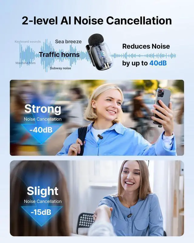 Alt view image 4 of 7 - BOYA mini 2 Wireless Lavalier Microphones for iPhone 15/16/17 & Android, AI Noise Cancellation, App Control, 30H Battery Life with Charging Case, Lapel Microphone Wireless for Video Recording Vlogging